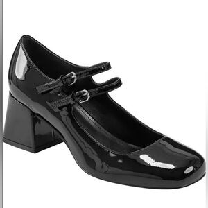 MARC FISHER LTD Nillie Black Patent Leather Double Strap Heels